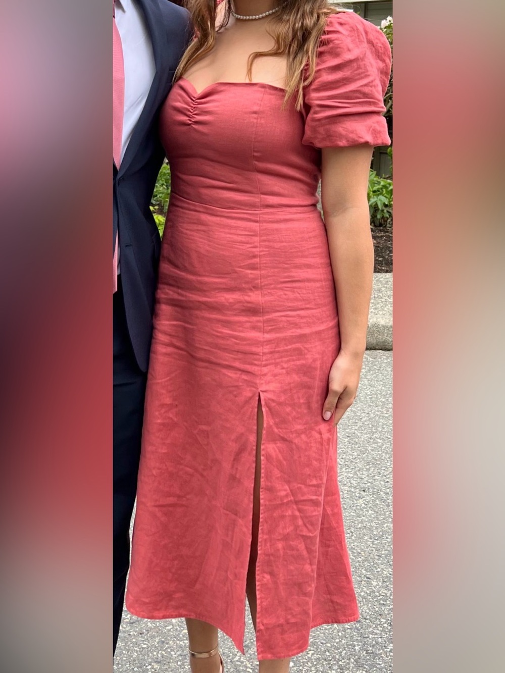 NWT Wilfred Dame Linen Midi Dress in Warm Sienna Red - Peach Pink Coral Aritzia
